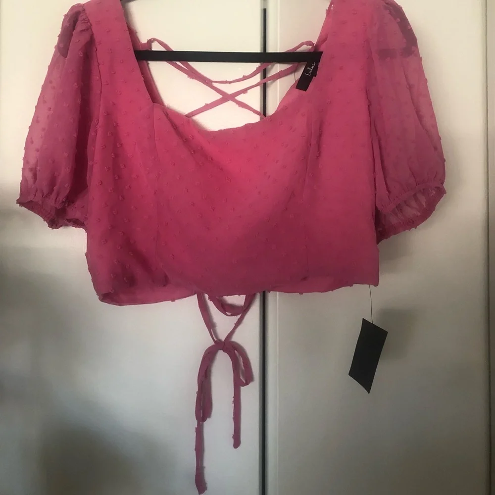 Lulus Pink Swiss Dot Top (from two piece jumpsuit) - Picture 4 of 5